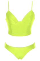 Oasap Neon Green Strappy Back Bandage Bikini Set