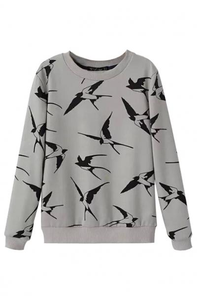 Oasap Swollow Silhouette Pattern Sweatshirt