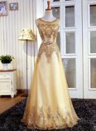 Oasap Elegant Sleeveless Rhinestone A-line Maxi Evening Dress