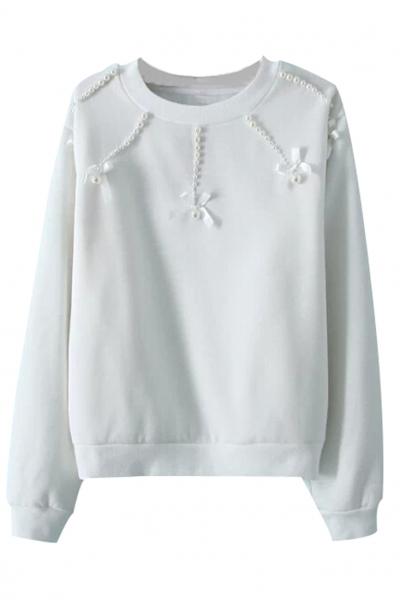 Oasap Beaded Clusters Long Sleeves Sweatshirt