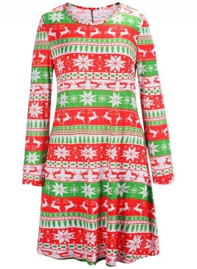 Oasap Christmas Snowflake Graphic A-line Dress