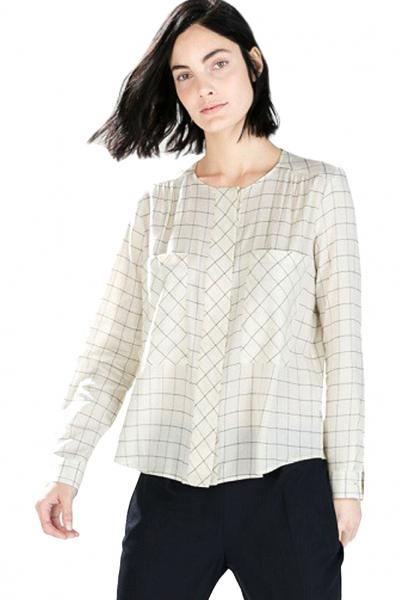 Oasap Favorite Beige Plaid Collarless Shirt