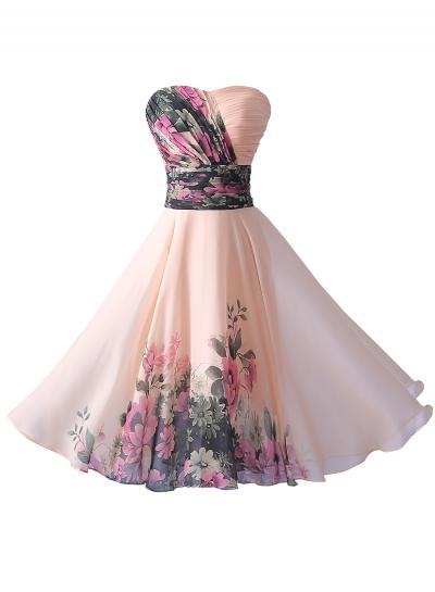 Oasap Strapless Floral Printed Short Cocktail Dress