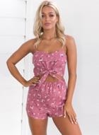 Oasap Spaghetti Strap Sleeveless Backless Floral Printed Tie Front Romper