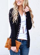 Oasap V Neck Long Sleeve Solid Color Button Down Coat