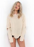 Oasap Long Sleeve Ripped Loose Fit Pullover Sweater