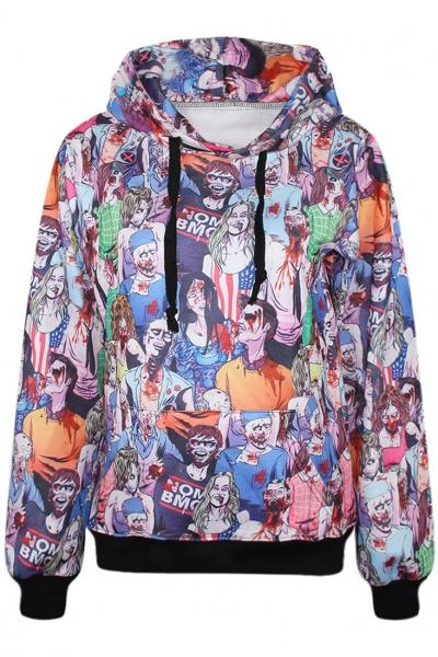 Oasap Graphic Cartoon Print Long-sleeve Hoodie