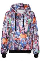Oasap Graphic Cartoon Print Long-sleeve Hoodie