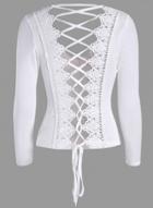 Oasap V Neck Long Sleeve Lace Up Solid Color Top