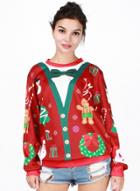 Oasap Fake 2 Piece Christmas Printed Pullover Sweatshirt