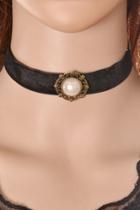 Oasap Faux Suede String Pearl Cut-out Necklace