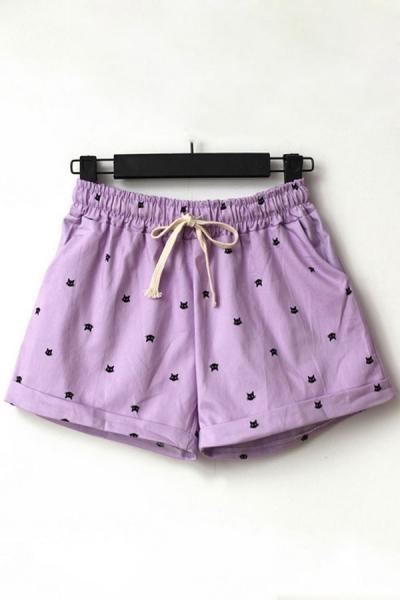 Oasap Cat Drawstring Shorts