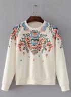 Oasap Round Neck Floral Printed Long Sleeve Pullover Sweatshirt