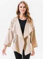 Oasap Turn Down Collar Long Sleeve Asymmetric Solid Color Coat