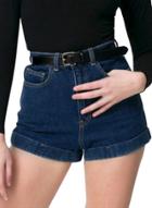 Oasap Women's Casual Solid Color High Waist Denim Roll Shorts