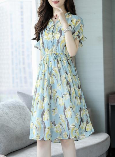 Oasap Short Sleeve Floral Printed Midi Dresses
