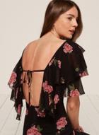 Oasap Floral Printed Backless Ruffle Midi Dress