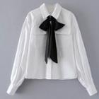 Oasap White Turn Down Collar Puff Bow Tie Sleeve