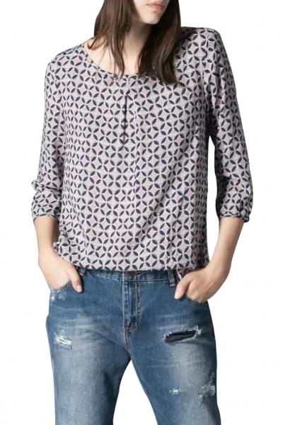Oasap Geo Pattern Three Quarter Length Sleeve Blouse