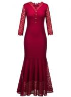 Oasap V Neck 3/4 Sleeve Button Down Lace Prom Dress