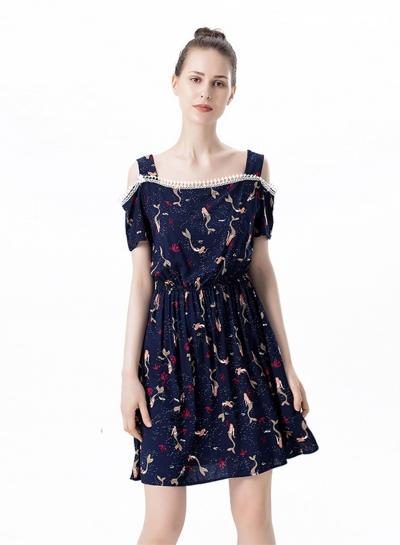 Oasap Mermaid Print Slim Dress