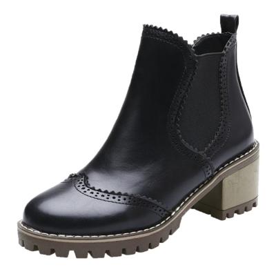 Oasap Round Toe Elastic Chunky Heels Ankle Boots