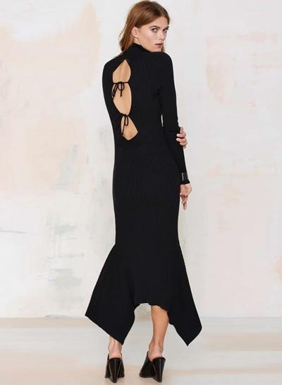 Oasap Women's Lace Up Cut Out Back Assymetric Hem Dress