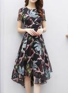 Oasap Short Sleeve Floral Print Slim Dress