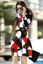 Oasap Colorful Plaid Print Flouncing Hem A-line Dress