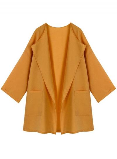 Oasap Solid Long Sleeve Open Front Casual Trench Coat