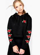 Oasap Fashion Long Sleeve Floral Embroidery Cropped Hoodie