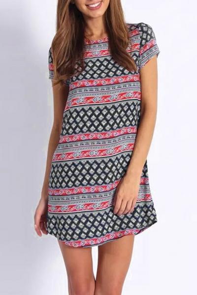 Oasap Brilliant Short Sleeve Printed Mini Dress