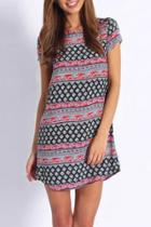 Oasap Brilliant Short Sleeve Printed Mini Dress