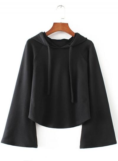 Oasap Flare Sleeve Solid Color Hoodies