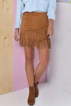 Oasap Chic Faux Suede Fringed Skirt