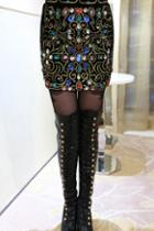 Oasap Black Retro Colorful Diamante Skirt