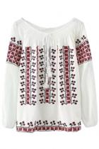 Oasap Tribal Embroidery Floral Summer Blouse