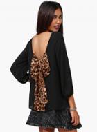 Oasap Fashion Long Sleeve Back Bow Leopard Blouse