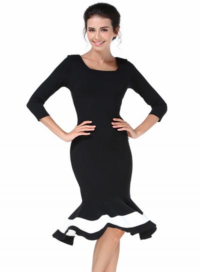 Oasap 3/4 Sleeve Square Neck Fishtail Bodycon Dress