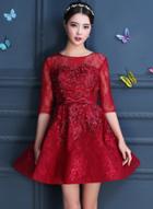 Oasap Floral Lace Trim Bow Waist A-line Dress