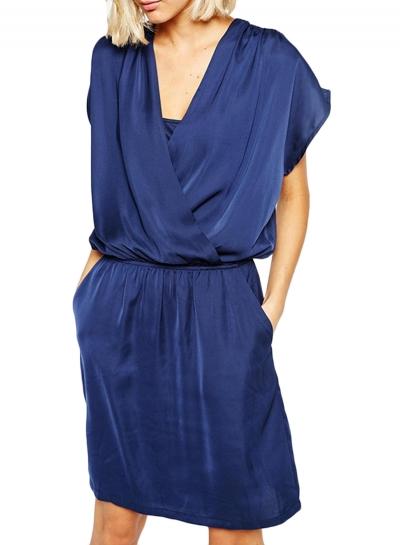 Oasap Women's Faux Wrap Elastic Waist Loose Fit Dress