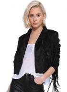 Oasap Solid Oblique Zipper Fringed Short Jacket