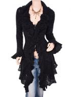 Oasap Cute Slim Fit V Neck Flare Sleeve Flounce Panel Rose Knit Coat