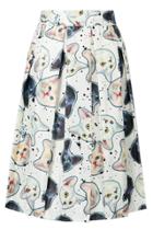 Oasap Cute Kitten Print Pleated Swing Skirt