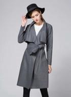 Oasap Solid Long Sleeve Woolen Trench Coat With Belt