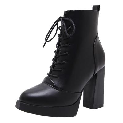 Oasap High Heels Solid Color Lace Up Platform Boots