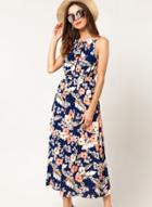 Oasap Fashion Vintage Floral Printed Sleeveless Elastic Waist Women Maxi Dress