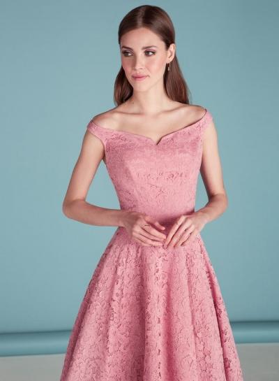 Oasap Slash Neck Off Shoulder Cut Out Lace Mini Dress