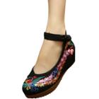 Oasap Embroidery Platform Wedge Heels Old Beijing Shoes