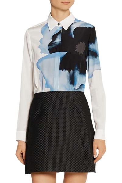 Oasap Women Wash Painting Stand Collar Button Front Combo Dress